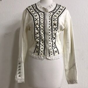 Raw 7 Embellished Winter White Leather Jacket RARE
